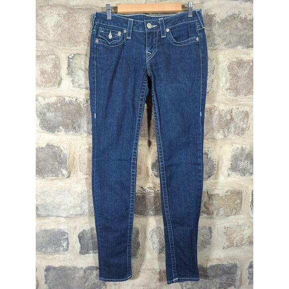 True Religion Jeans Woman's 28 Julie Dark Wash Bejeweled Y2K Button Pockets - Picture 3 of 14